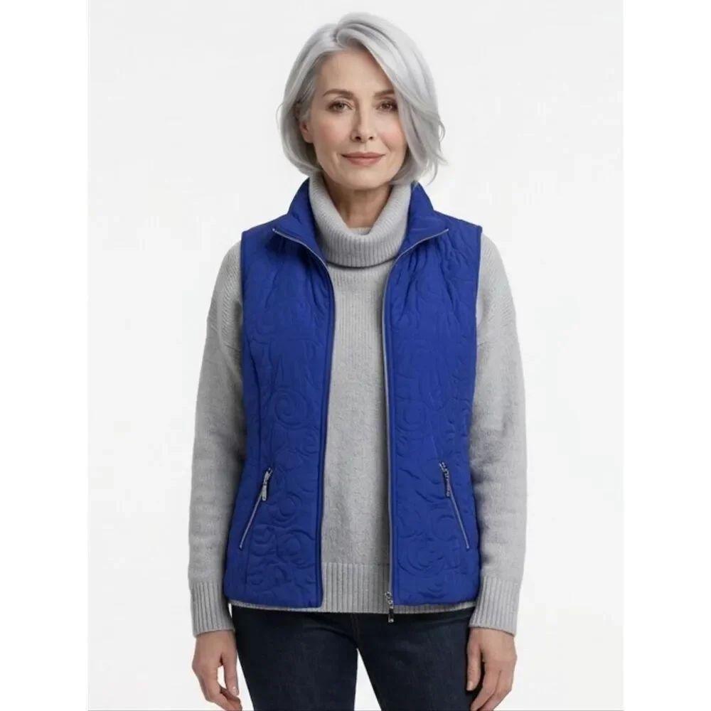 Christopher & Banks Royal Blue Patterned Zip Vest Size M Petite